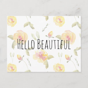 Hallo Beautiful Yellow Watercolor Floral Postkarte