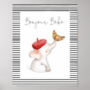 Hallo, Bebe Paris French Baby Shower Sign Poster