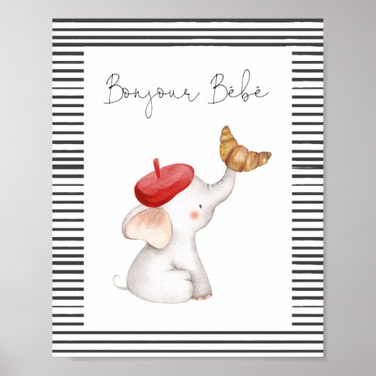 Hallo, Bebe Paris French Baby Shower Sign Poster (Vorne)