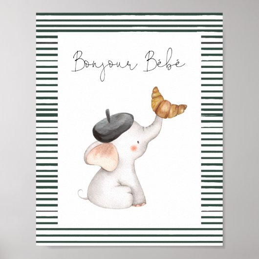 Hallo, Bebe Paris French Baby Shower Sign Poster (Vorne)