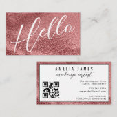 Hallo | Beruflich Moderner Rose Glitzer Visitenkarte (Vorne/Hinten)