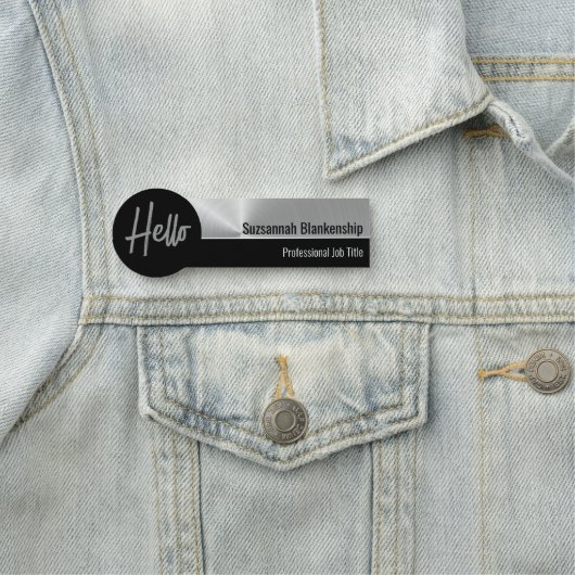 Hallo Berufliche Imitate Silver Metallic Namensschild (Beispiel)