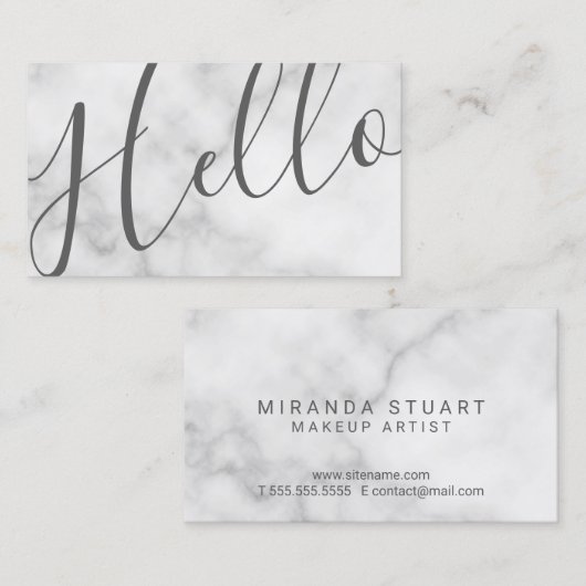 Hallo | Beruflicher, moderner weißer Marmor Visitenkarte (Vorne/Hinten)
