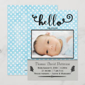 Hallo blaue Punkte/graues Foto - Geburtsankündigun Ankündigung (Vorne/Hinten)