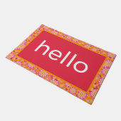 Hallo Boho Pink Orange Blume Pattern Fußmatte (Schrägansicht)