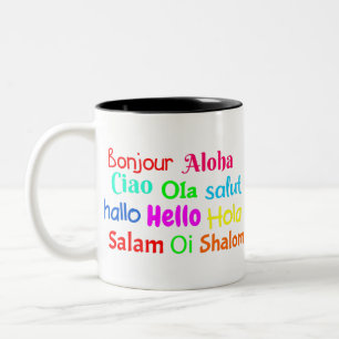 Hallo bonjour ciao salut hallo salam ola shalom zweifarbige tasse