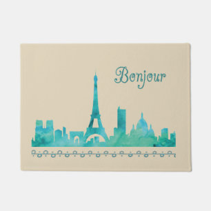 Hallo Bonjour Paris Frankreich Wasserfarbe Silhoue Fußmatte