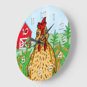 Hallo Chicken | ZEICHNEND NIEDLICHER CARTOON Große Wanduhr (Winkel)
