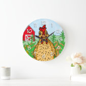 Hallo Chicken | ZEICHNEND NIEDLICHER CARTOON Große Wanduhr (Zuhause)