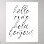Hallo Ciao Hola Bonjour Watercolor Script Poster (Vorne)