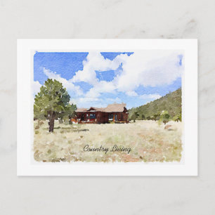 Hallo Country Cabin Living Wasserfarbe Postkarte