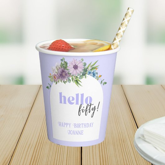 Hallo (Custom Year) - Delicate Florals 50. Pappbecher