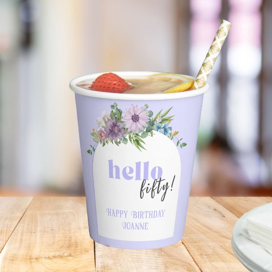 Hallo (Custom Year) - Delicate Florals 50. Pappbecher