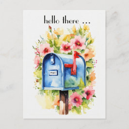 Hallo da | Postfach und Blume Wasserfarbe Postkarte
