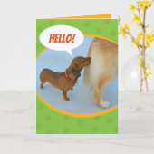 Hallo - Dackel Sniffing Golden Retriever Hintern Karte (Gelbe Blume)