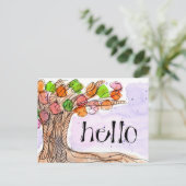 Hallo & Danke - Fun Leafy Tree Watercolor Postkarte (Stehend Vorderseite)