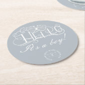 Hallo dekorative Skript Baby Dusche dusty blau Runder Pappuntersetzer (Angewinkelt)