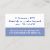 Hallo Demenz Bewusstsein und Notkontakt Visitenkarte (Rückseite)