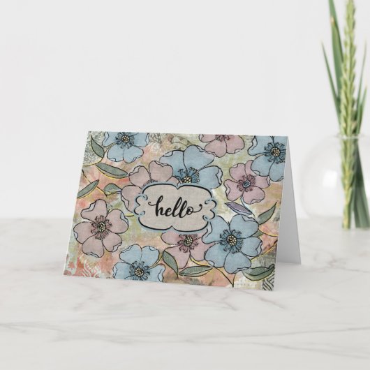 Hallo Denken Sie an Sie rosa und blau gestrichene Karte (Vorderseite)