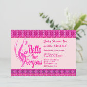 Hallo dort Lady Face Pink Pattern Baby Dusche Einladung (Stehend Vorderseite)