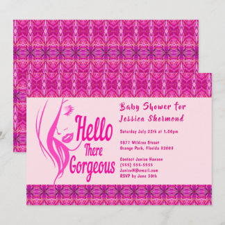 Hallo dort Lady Face Pink Pattern Baby Dusche Einladung