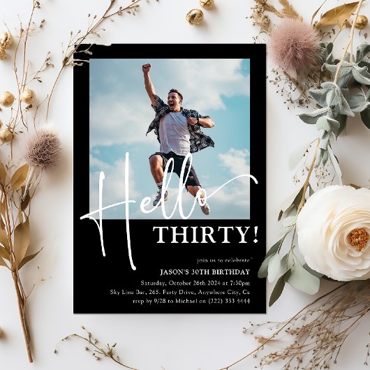 Hallo, DREI! Minimal 30. Geburtstag Party Einladung