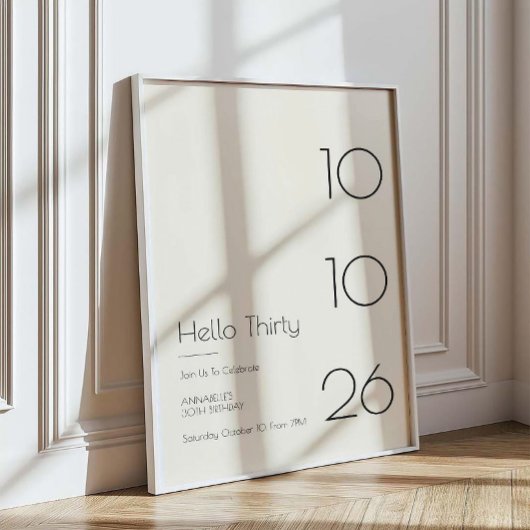 Hallo Dreißig Minimal Moderner 30. Geburtstag Poster