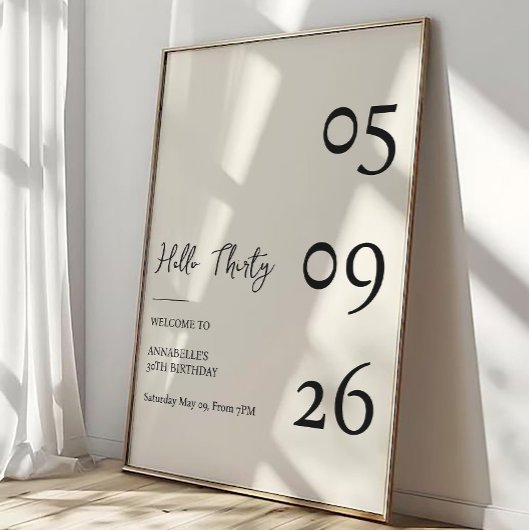 Hallo Dreißig Minimal Moderner 30. Geburtstag Poster