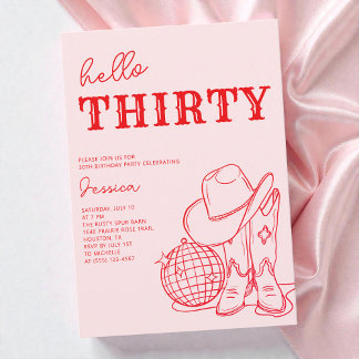 Hallo Dreißig Pink Western 30. Geburtstagsfeier Einladung