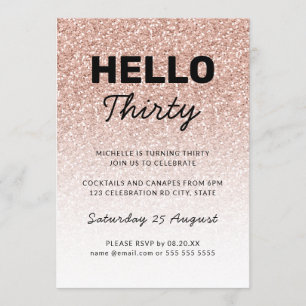 Hallo Dreißig Rosa Rose Gold 30th Age Birthday Einladung