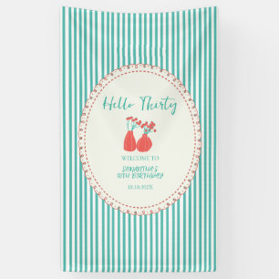 Hallo Dreißig Vintage-Blumenstreifen 30. Geburtsta Banner
