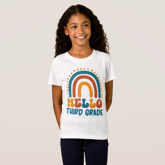 Hallo Dritte Klasse Retro Stil boho Regenbogen T-Shirt (Vorne ganz)