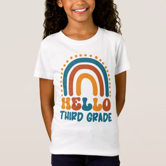 Hallo Dritte Klasse Retro Stil boho Regenbogen T-Shirt (Vorderseite)
