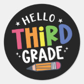 Hallo dritte Klasse zurück zur Schule Runder Aufkleber (Vorderseite)