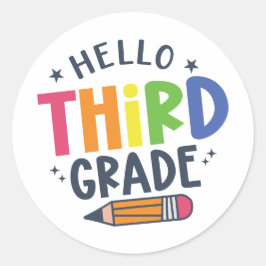 Hallo dritte Klasse zurück zur Schule Runder Aufkleber