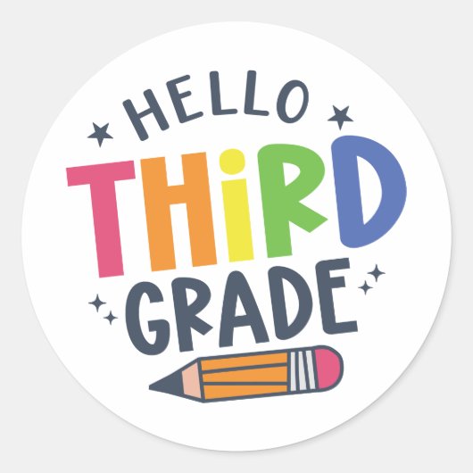 Hallo dritte Klasse zurück zur Schule Runder Aufkleber (Vorderseite)