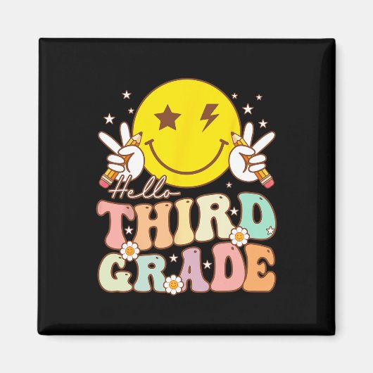 Hallo Dritter Grade Hippie Smile Face 3. Klasse zu Magnet (Vorne)