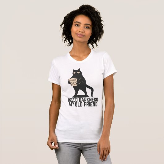 Hallo Dunkelheit mein alter Freund Funny Cat Kaffe T-Shirt (Vorne ganz)