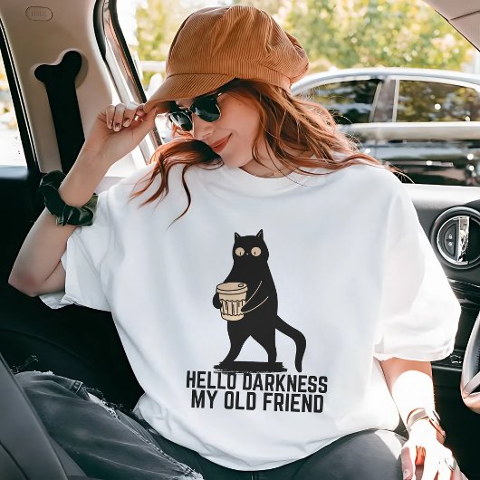 Hallo Dunkelheit mein alter Freund Funny Cat Kaffe T-Shirt