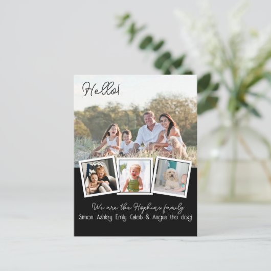 Hallo Editable Wir sind neu im Nachbarschaftsfoto Postkarte (Stehend Vorderseite)