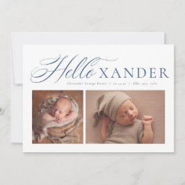 Hallo elegante Drehbuch zwei Foto navvy Blue Junge Ankündigung