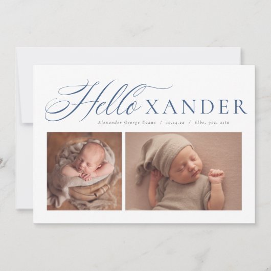 Hallo elegante Drehbuch zwei Foto navvy Blue Junge Ankündigung (Vorderseite)