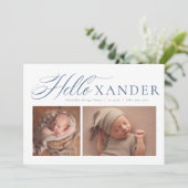 Hallo elegante Drehbuch zwei Foto navvy Blue Junge Ankündigung (Stehend Vorderseite)