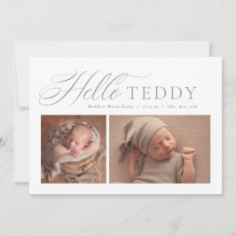 Hallo elegante Drehbuch zwei Foto Weise Grün Gebur Ankündigung