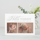 Hallo elegante Drehbuch zwei Foto Weise Grün Gebur Ankündigung (Stehend Vorderseite)