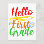 Hallo Erste Klasse 1. Klasse Zurück zur Schule Kin Postkarte (Vorderseite)