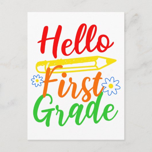Hallo Erste Klasse 1. Klasse Zurück zur Schule Kin Postkarte (Vorderseite)