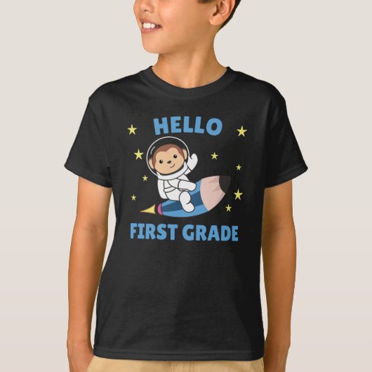 Hallo Erste Klasse Astronaut Universe Rocket T-Shirt (Vorderseite)