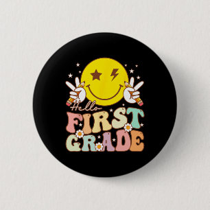 Hallo Erste Klasse Hippie Smile Face 1. Klasse Zur Button