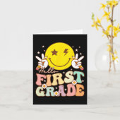 Hallo Erste Klasse Hippie Smile Face 1. Klasse Zur Karte (Gelbe Blume)